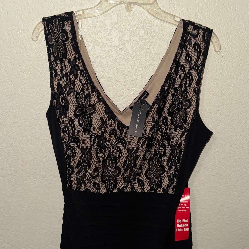 Candalite Women’s Lace Long Sleeveless Black Dress - Picture 4 of 10